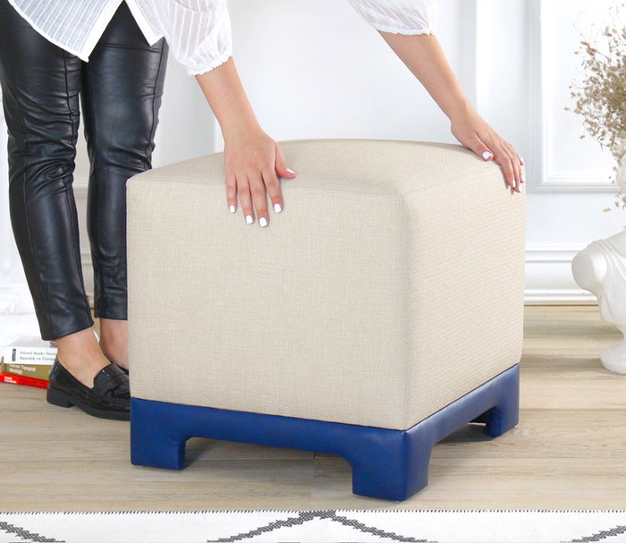Atelier Del Sofa Puf Crema y Azul